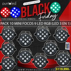 Pack 10 Mini Focos 9 Led rgb - Black Friday