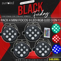 Pack 4 Mini Focos 9 Led Control Remoto - Black Friday