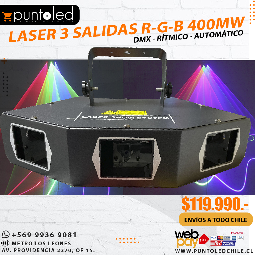 LASER 3 SALIDAS RGB 400MW 2025 - PUNTO LED