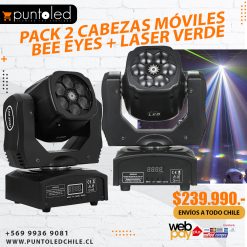 Pack 2 Cabezas Móviles bee eyes + laser verde - Punto Led Chile