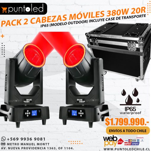 Pack 2 Cabezas Móviles 20r 380w para exterior outdoor con case
