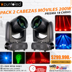 pack 2 cabezas moviles beam 200w punto led chile