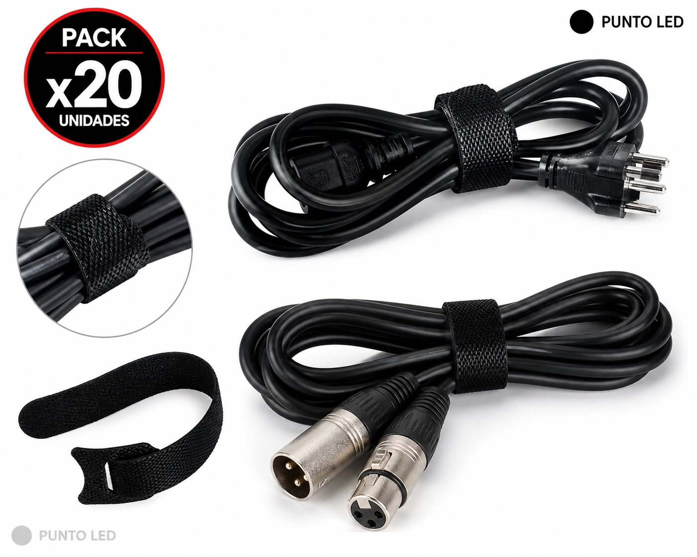 Pack 20 amarra cables velcro punto led 2