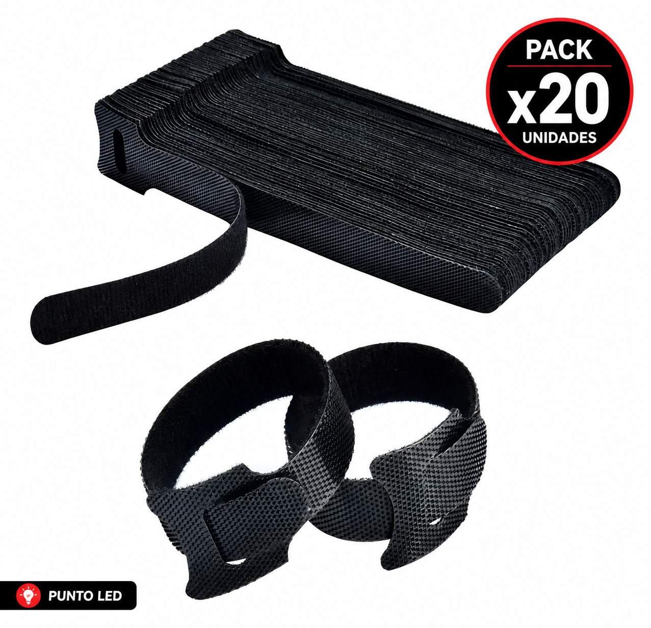 Pack 20 amarra cables velcro punto led